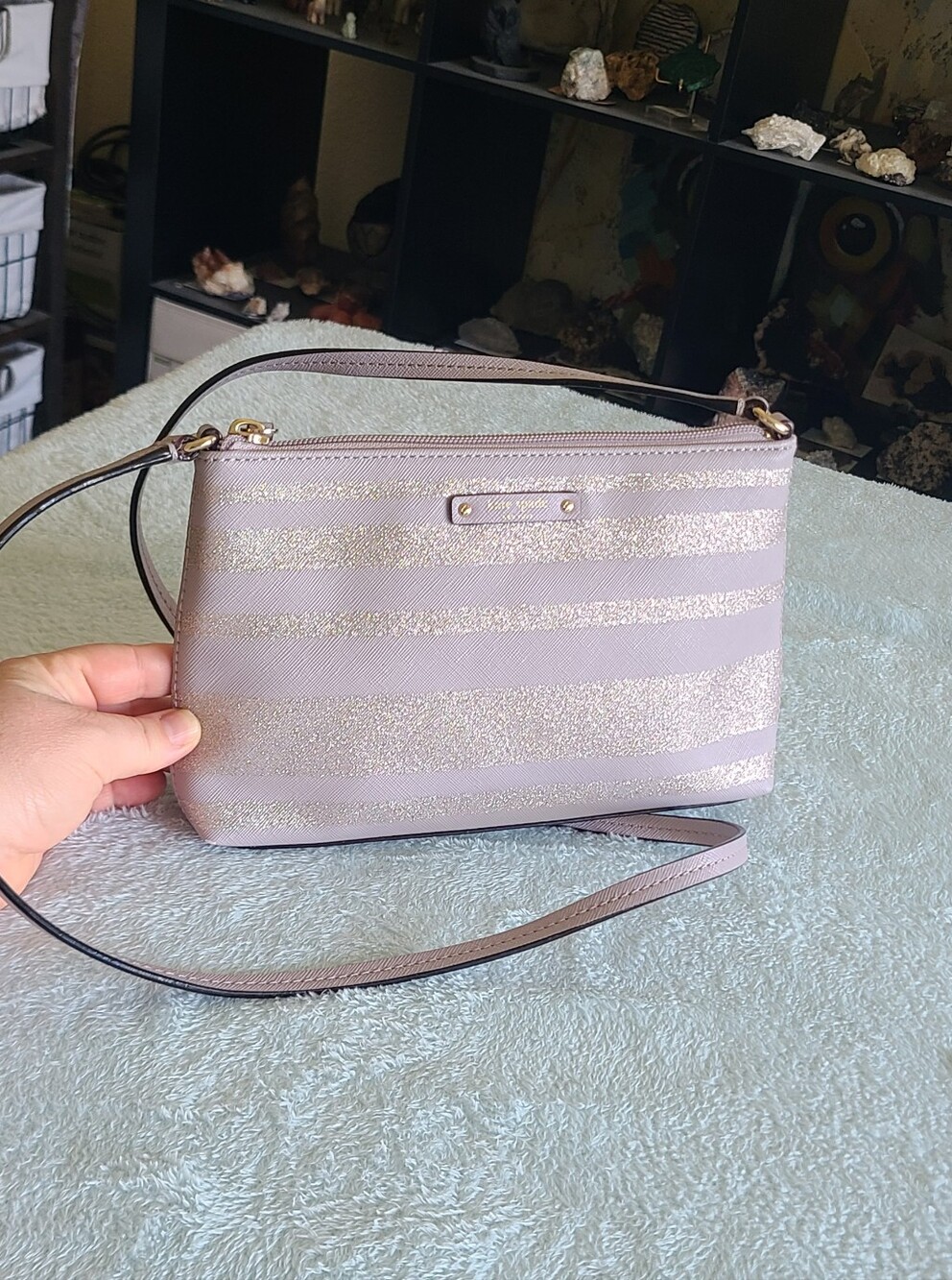 kate spade Haven Lane Ramey Pale Lavender Glitter Stripe Crossbody